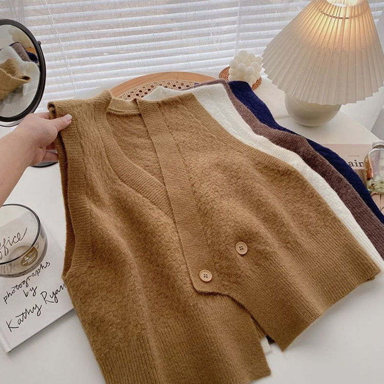 無地 カジュアル シンプル Vネック ニット ベスト