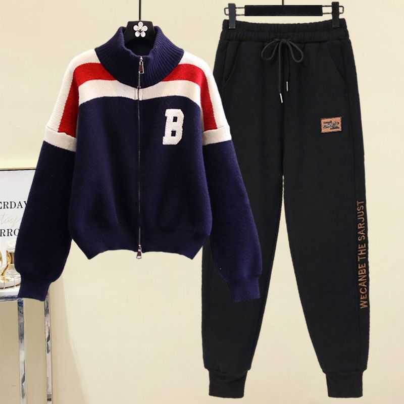 配色 カジュアル シンプル 長袖 上下セット