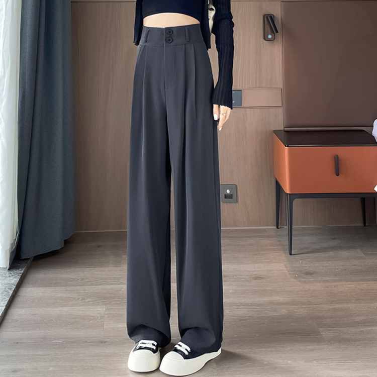 無地 カジュアル シンプル ハイウエスト パンツ