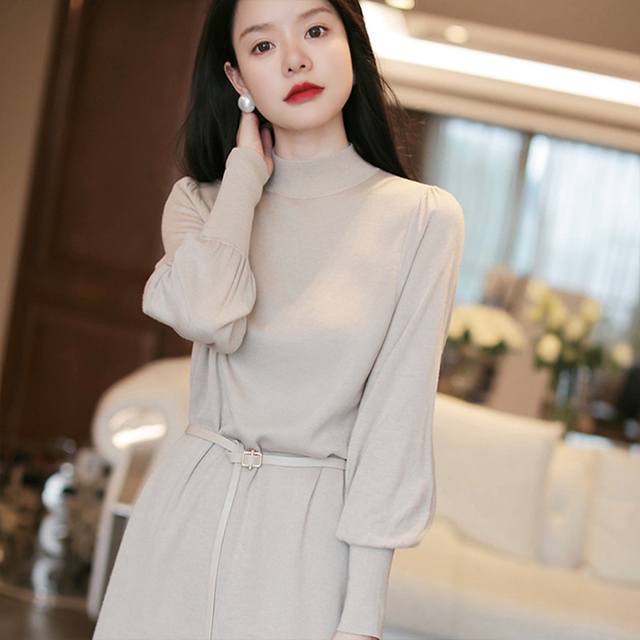 フランス風 無地 カジュアル シンプル ニットワンピース