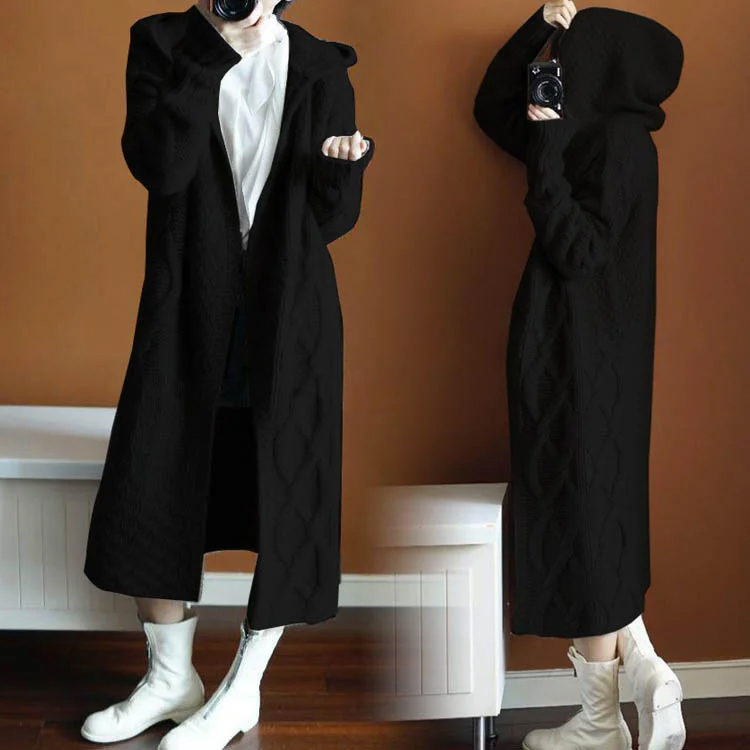 動きやすい シンプル フード付き ロング丈 ニット コート