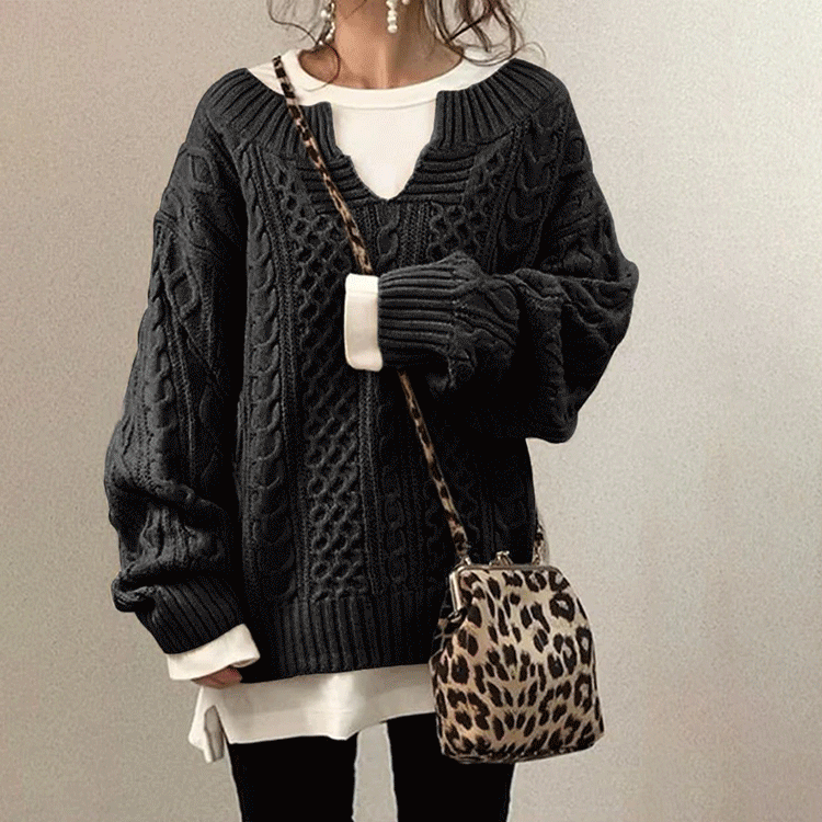 スウィート スリット Vネック ルーズ ニット　