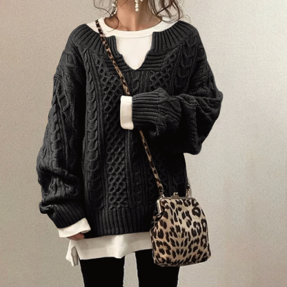 スウィート スリット Vネック ルーズ ニット　