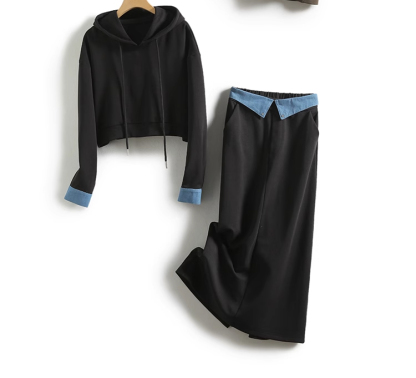 着替え簡単 フード付き パーカー+ロングス カート セットアップ