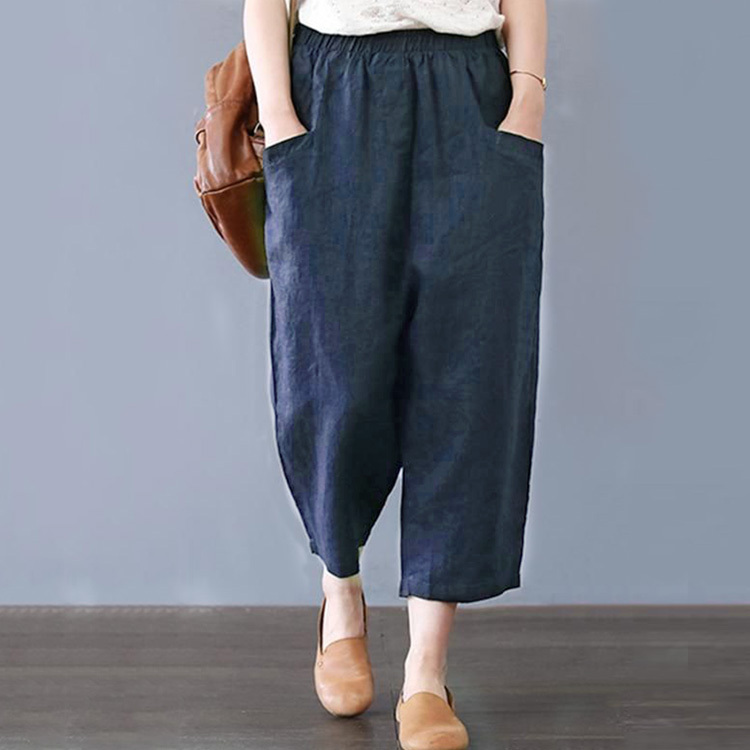 女っぽい レディース 無地 七分丈 ワイドパンツ