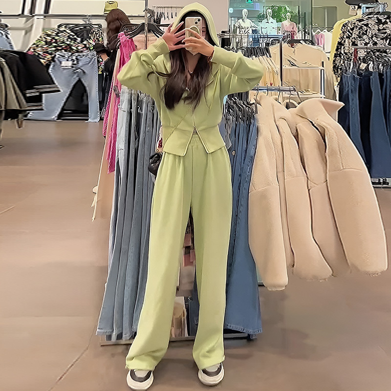 春秋 レディース パーカー+ワイドパンツ 2点セット