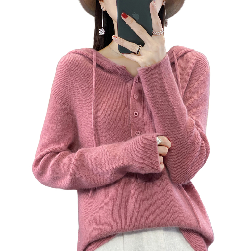 ゆったり フード付き 無地 プルオーバー ニット