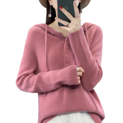 ゆったり フード付き 無地 プルオーバー ニット