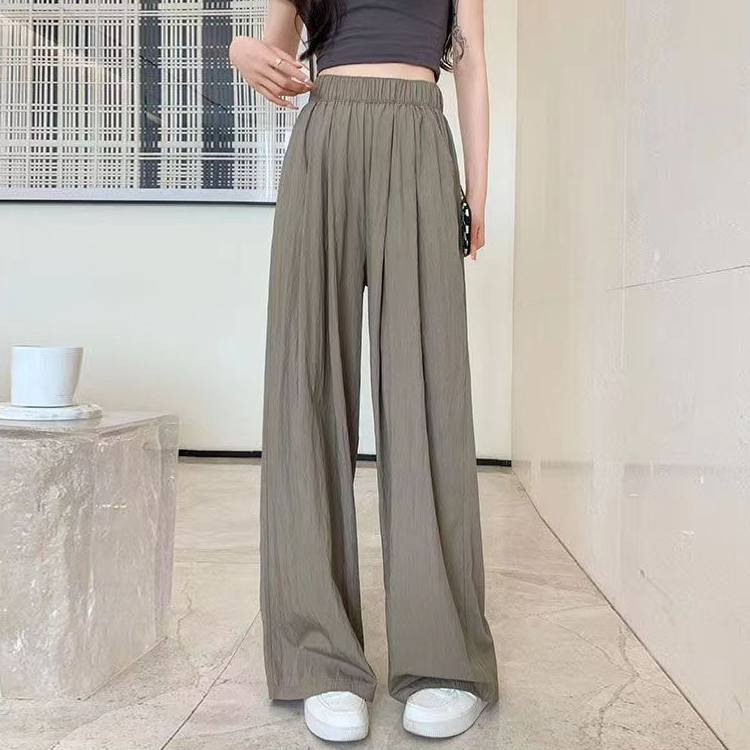 無地 カジュアル 細見えドレープ ワイドパンツ