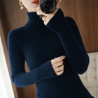 無地 レディース タートルネック ニット