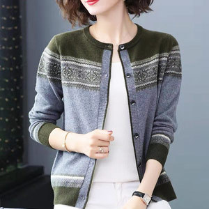トレンディ プリント柄 シンプル ニット カーディガン