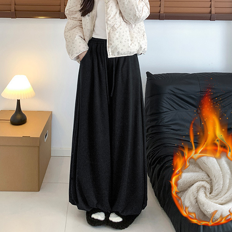 無地 カジュアル シンプル 細見え 裏起毛保温 ガウチョパンツ