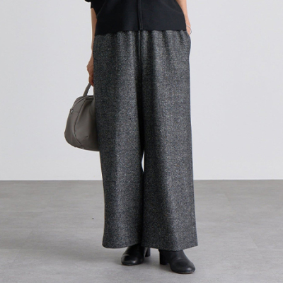 ルーズ 無地 裏起毛 厚手 ワイドパンツ ウエストゴム