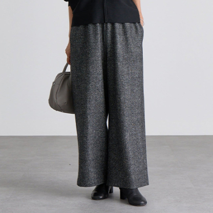 ルーズ 無地 裏起毛 厚手 ワイドパンツ ウエストゴム