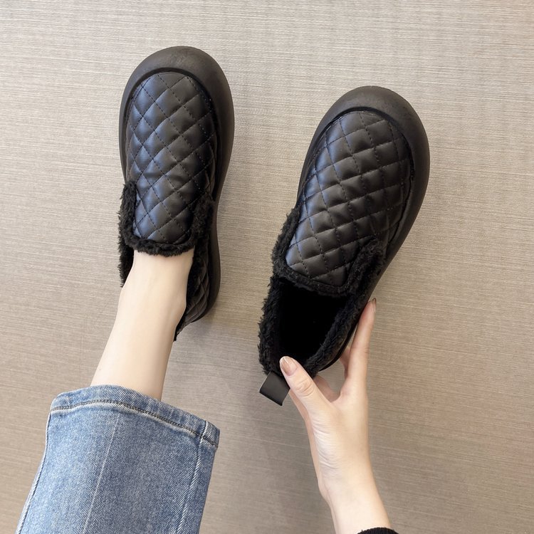 着やすい 防寒加工 シンプル レディース チェック柄 ブーツ