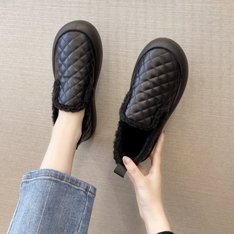 着やすい 防寒加工 シンプル レディース チェック柄 ブーツ