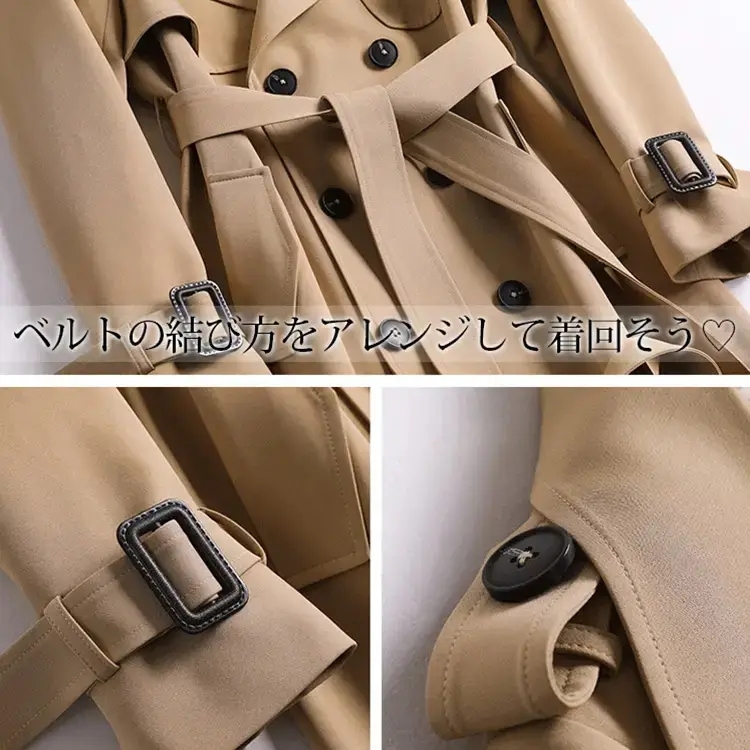 イギリス風 無地 カジュアル シンプル ミッド レングス トレンチコート