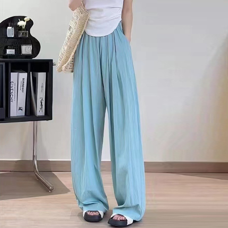 無地 カジュアル 細見えドレープ ワイドパンツ