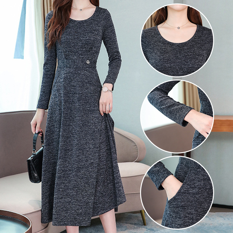 エレガント スタイリッシュ 長袖 カジュアルワンピース