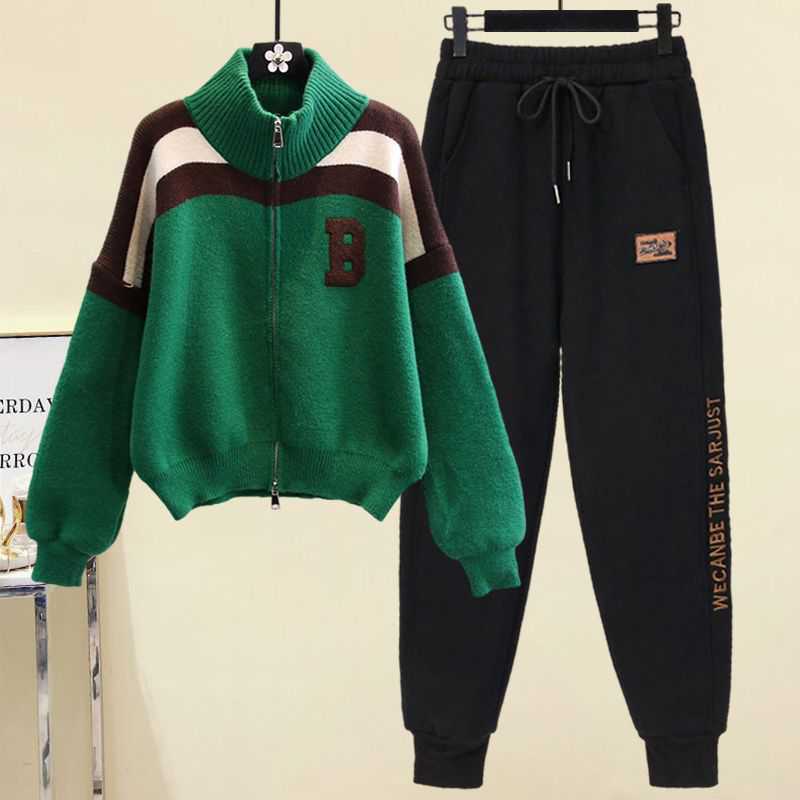 配色 カジュアル シンプル 長袖 上下セット