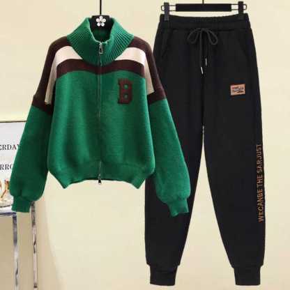 配色 カジュアル シンプル 長袖 上下セット