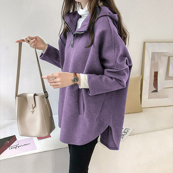 レディース 無地 カジュアル ハーフジップ パーカー