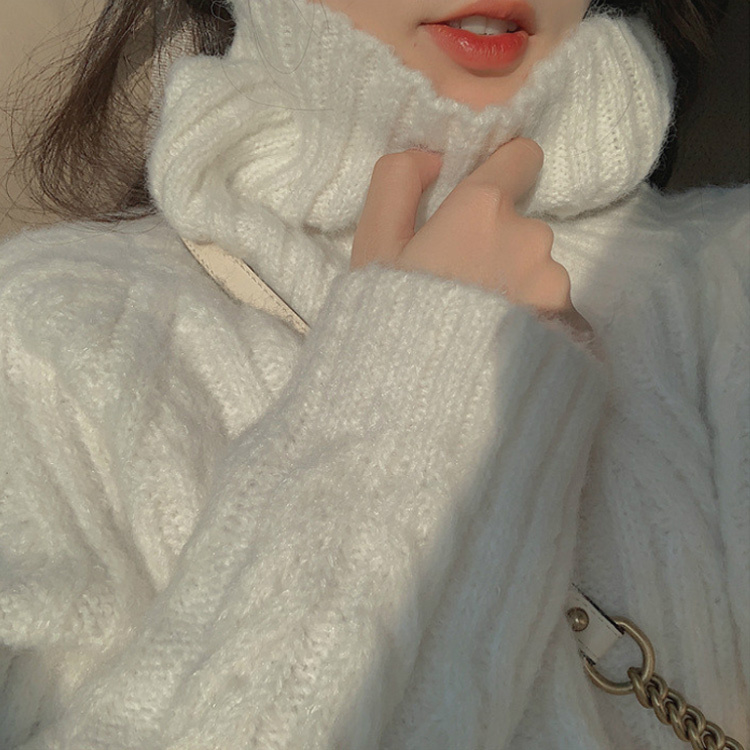 柔らかい ハイネック ルーズ 無地 ニット