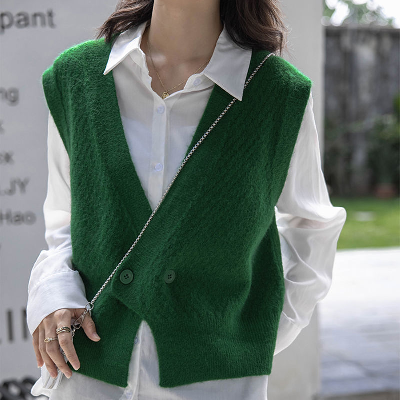 無地 カジュアル シンプル Vネック ニット ベスト