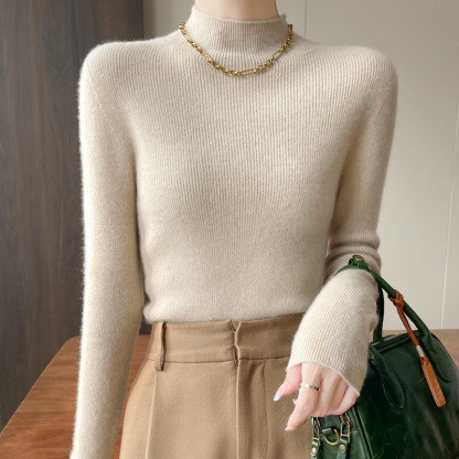 着回し可能 レディース  ハイネック 無地 ウール ニット
