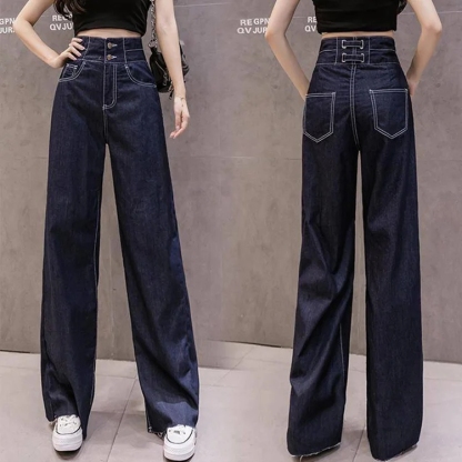 着回し力抜群 無地 カジュアル シンプル ハイウエスト デニムパンツ