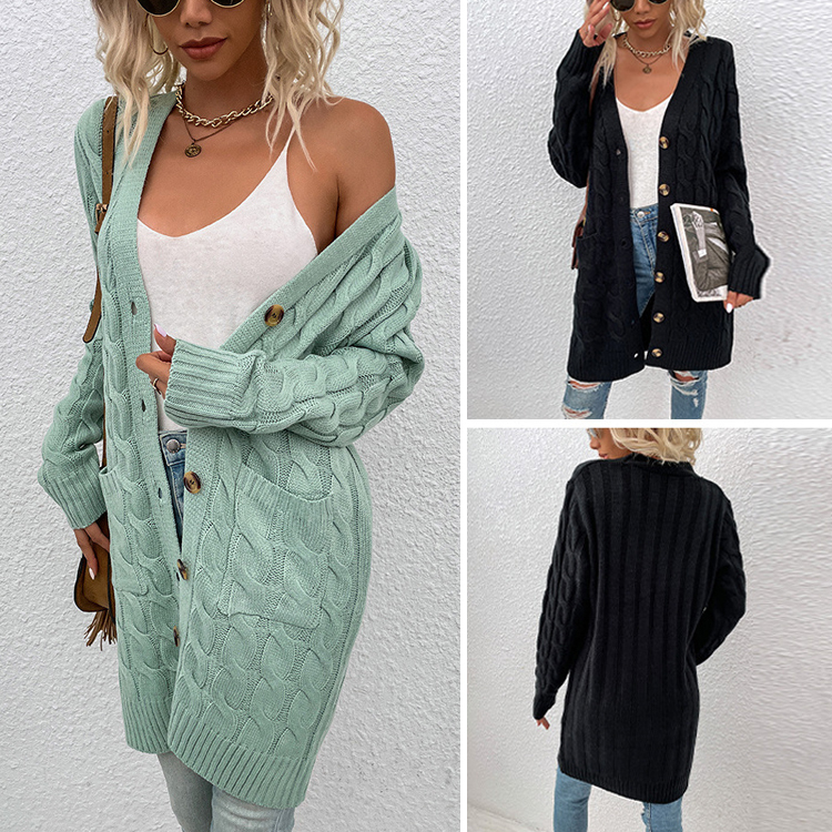 動きやすい ルーズ ボタン付き ニット カーディガン