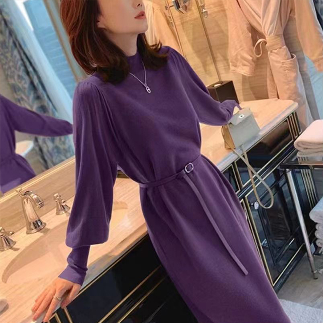 フランス風 無地 カジュアル シンプル ニットワンピース