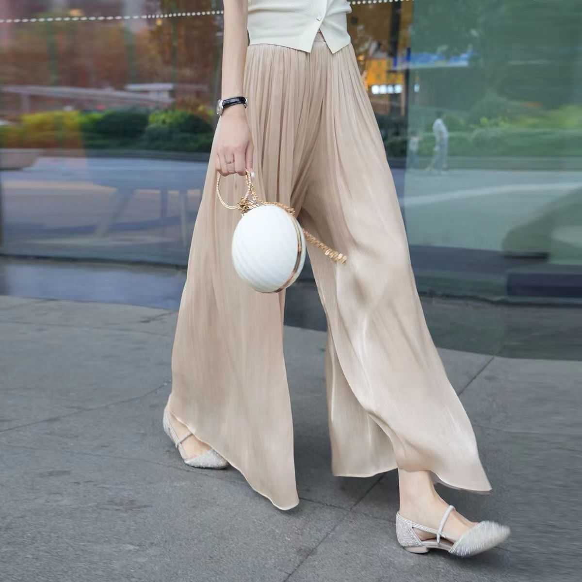 無地 カジュアル レギュラー丈 ハイウエスト ワイドパンツ