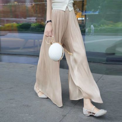 無地 カジュアル レギュラー丈 ハイウエスト ワイドパンツ