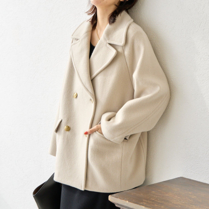 ラグランスリーブ ウール 襟付き ボタン付き コート