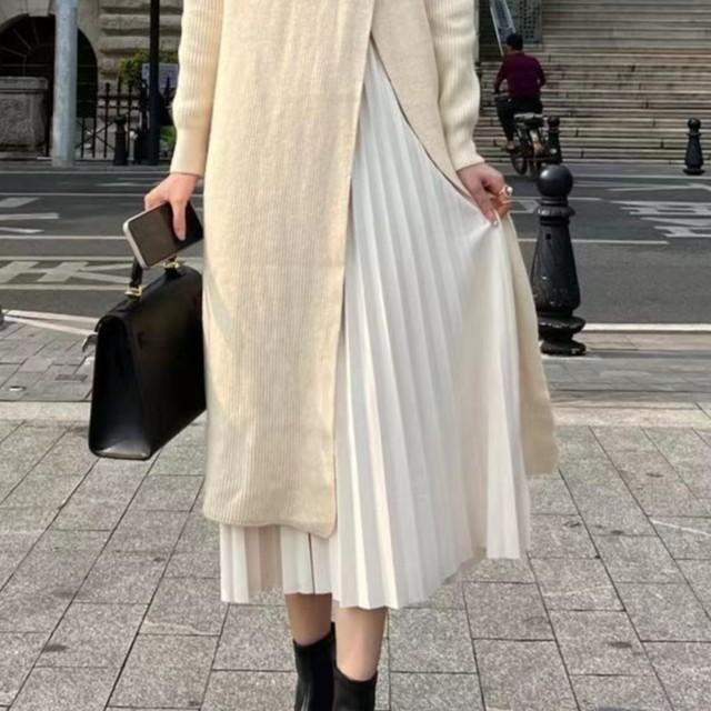 無地 ロング丈 レディース ファッション ニットワンピース