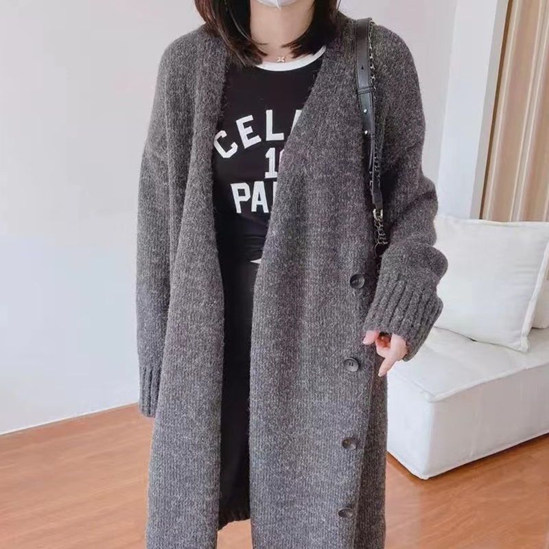 ロング ニット 無地 カジュアル シンプル カーディガン