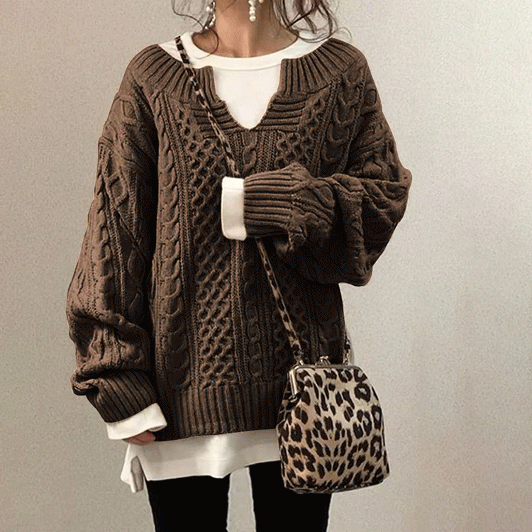 スウィート スリット Vネック ルーズ ニット　