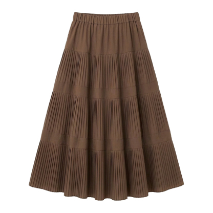 ハイウエスト 無地 カジュアル 秋冬用 プリーツ スカート