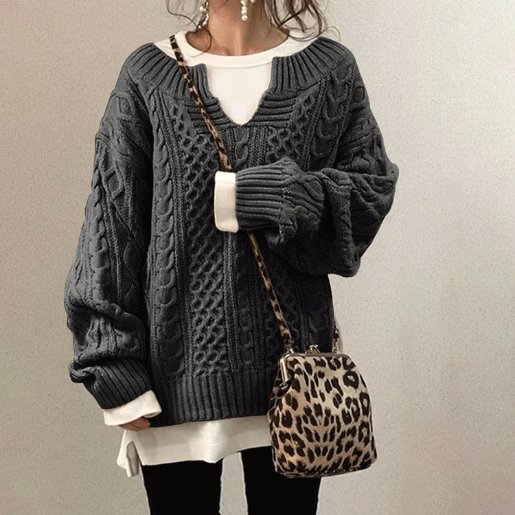 スウィート スリット Vネック ルーズ ニット　