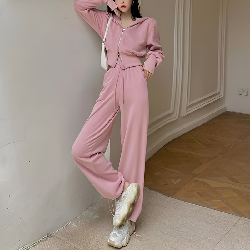 春秋 レディース パーカー+ワイドパンツ 2点セット