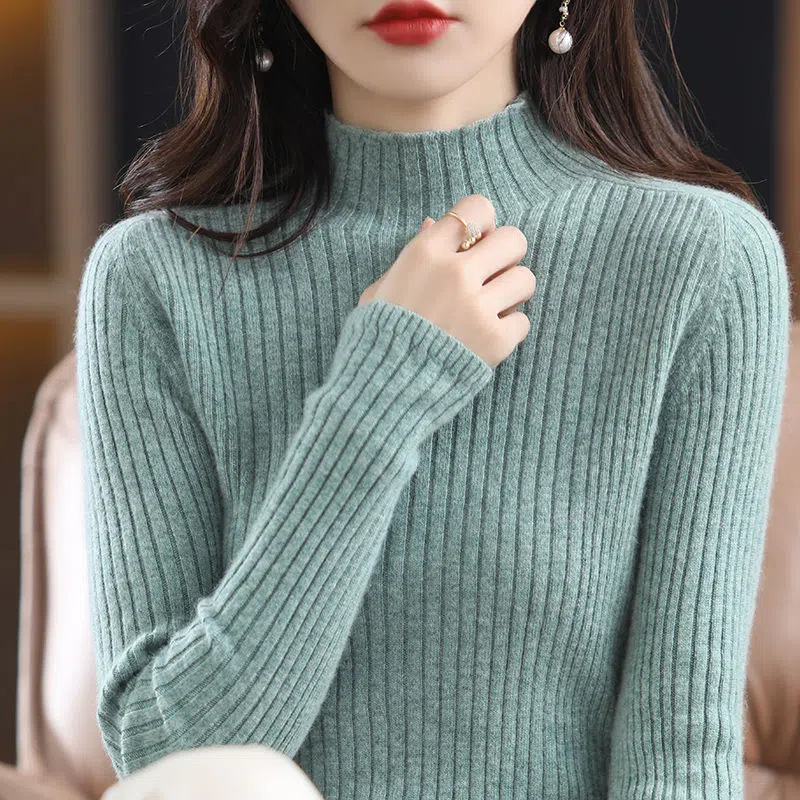 無地 カジュアル シンプル ハーフハイネック ニット