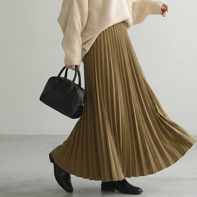 黒い プリーツ 無地 カジュアル シンプル スカート