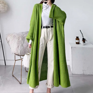 無地 カジュアル 秋冬 ロング丈 ニット カーディガン