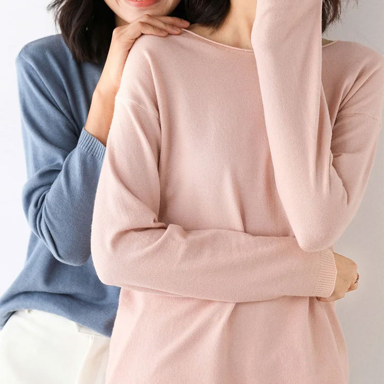 無地 カジュアル シンプル 長袖 ラウンドネック ニット