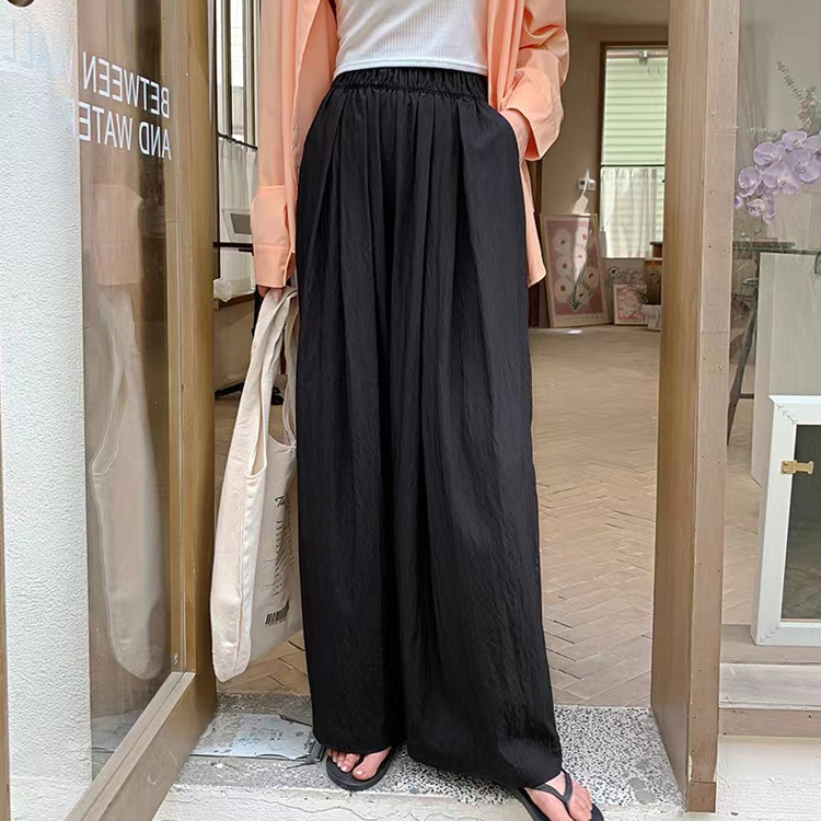無地 カジュアル 細見えドレープ ワイドパンツ
