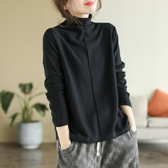 暖か ハイネック 無地 ハイネック カットソー