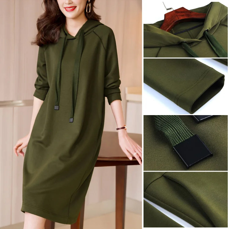 ルーズ フィット フード付き スウェット カジュアルワンピース