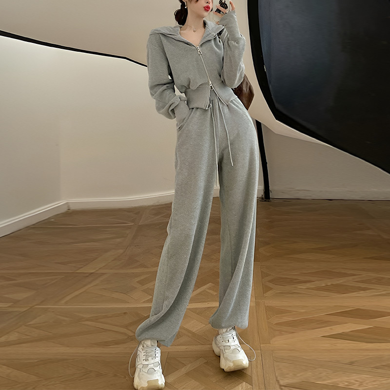 春秋 レディース パーカー+ワイドパンツ 2点セット