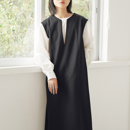 Vネック 袖なし ベスト式 無地 シンプル カジュアルワンピース